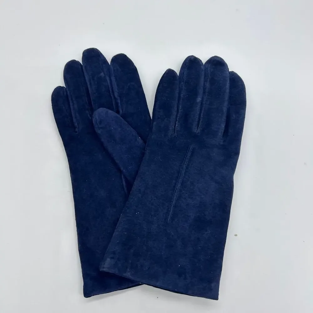 Vintage Suede Leather Gloves Navy Blue Hanes Classic Women's Winter Accessories